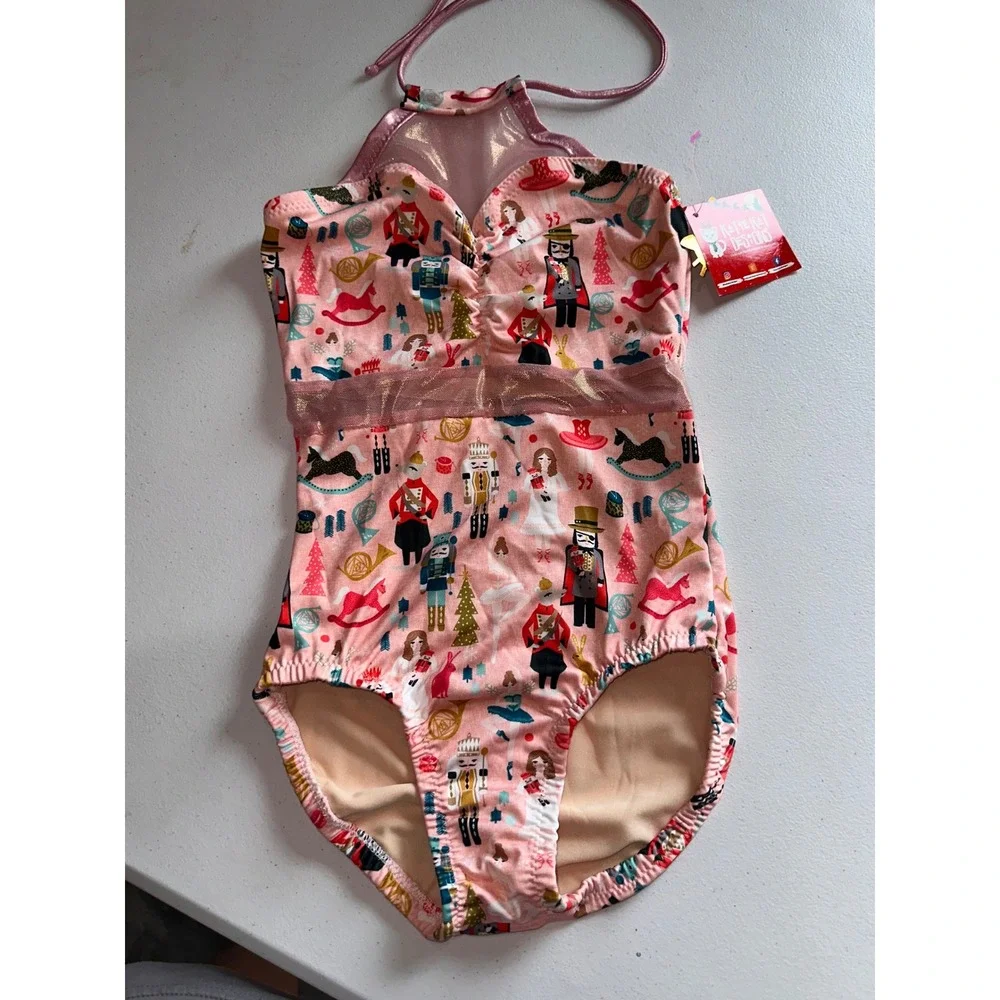 Katie Kat Designs Nutcracker Pink Leotard Halter Dancewear Christmas Ballet NWT